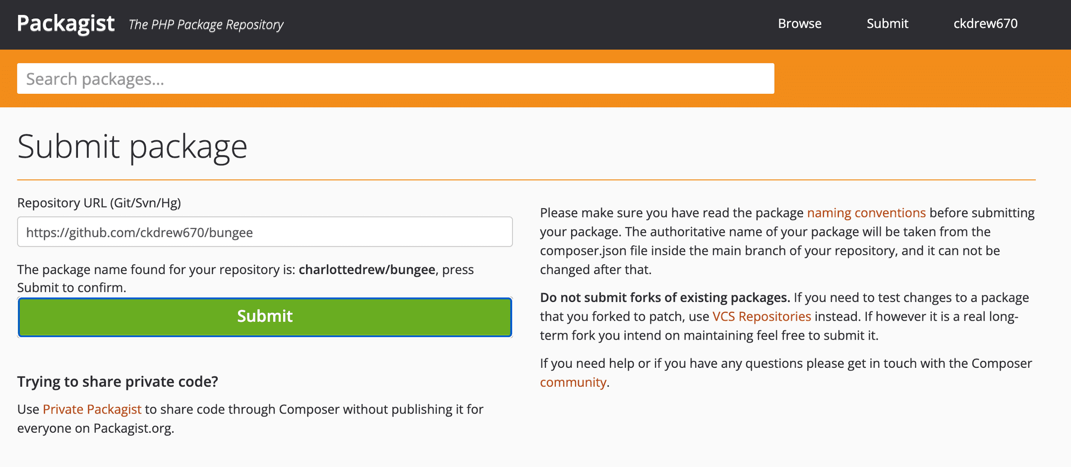 Packagist submit package