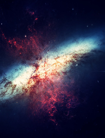 A pink and white galaxy surrounded by stars