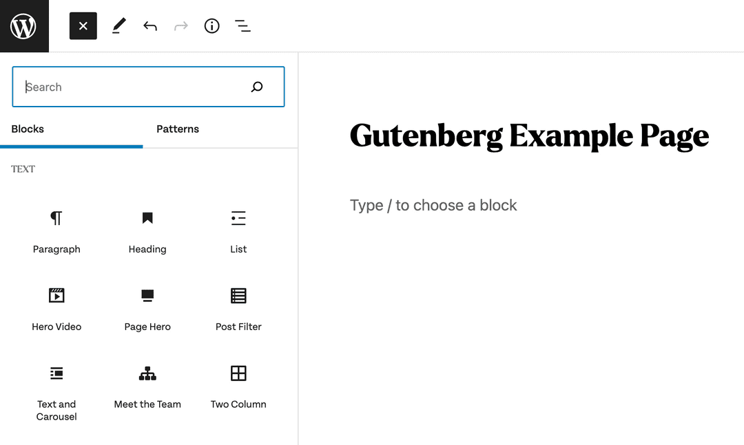 Gutenberg editor blocks