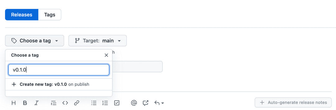 Version number tag screenshot on Github