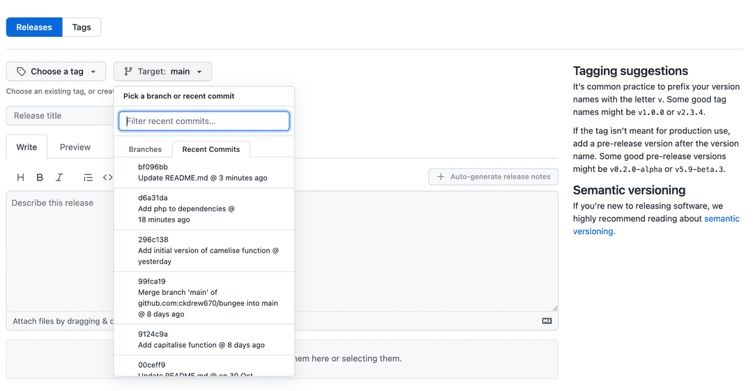 Commit selection screenshot on Github